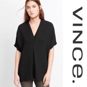 Vince Double Vneck Women's Crepe Black Blouse Size L